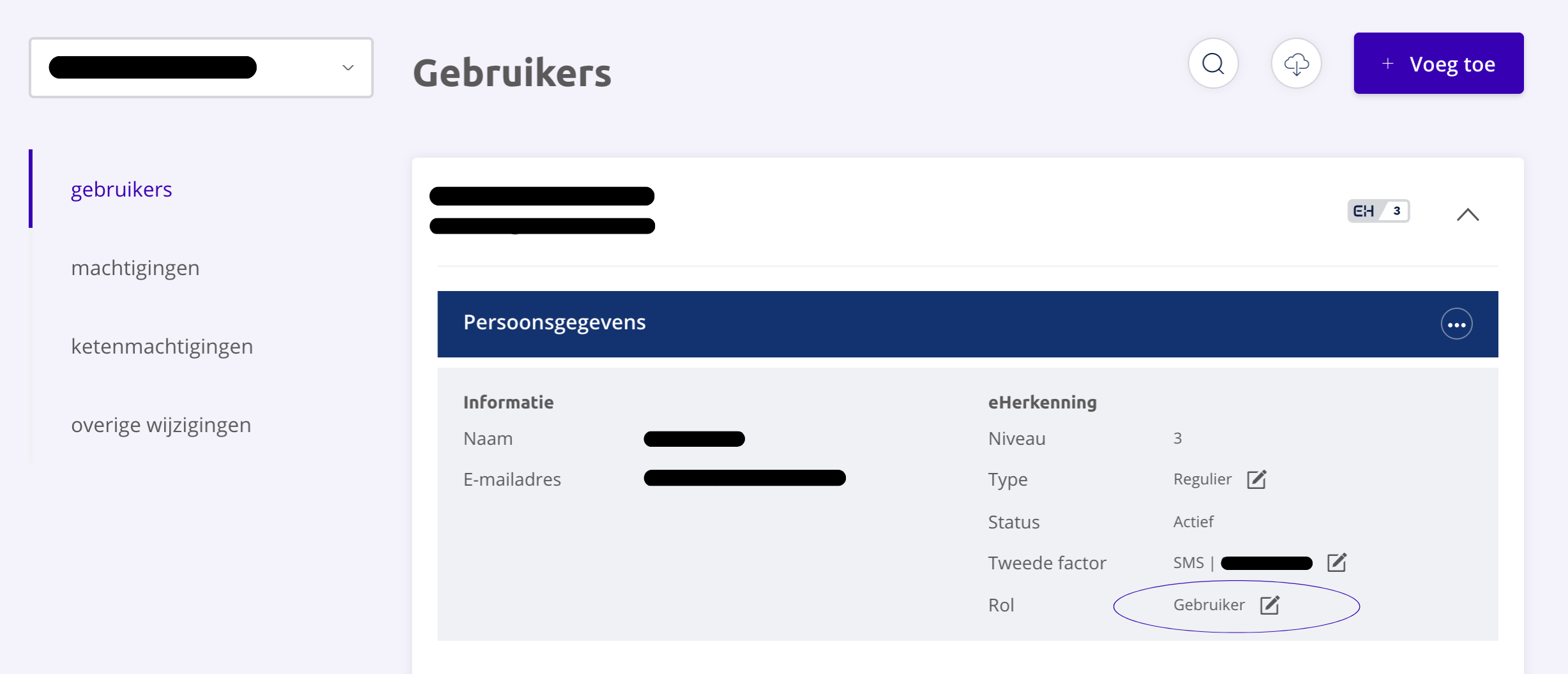 Rol wijzigen van een Gebruiker naar Beheerder in de Beheermodule.